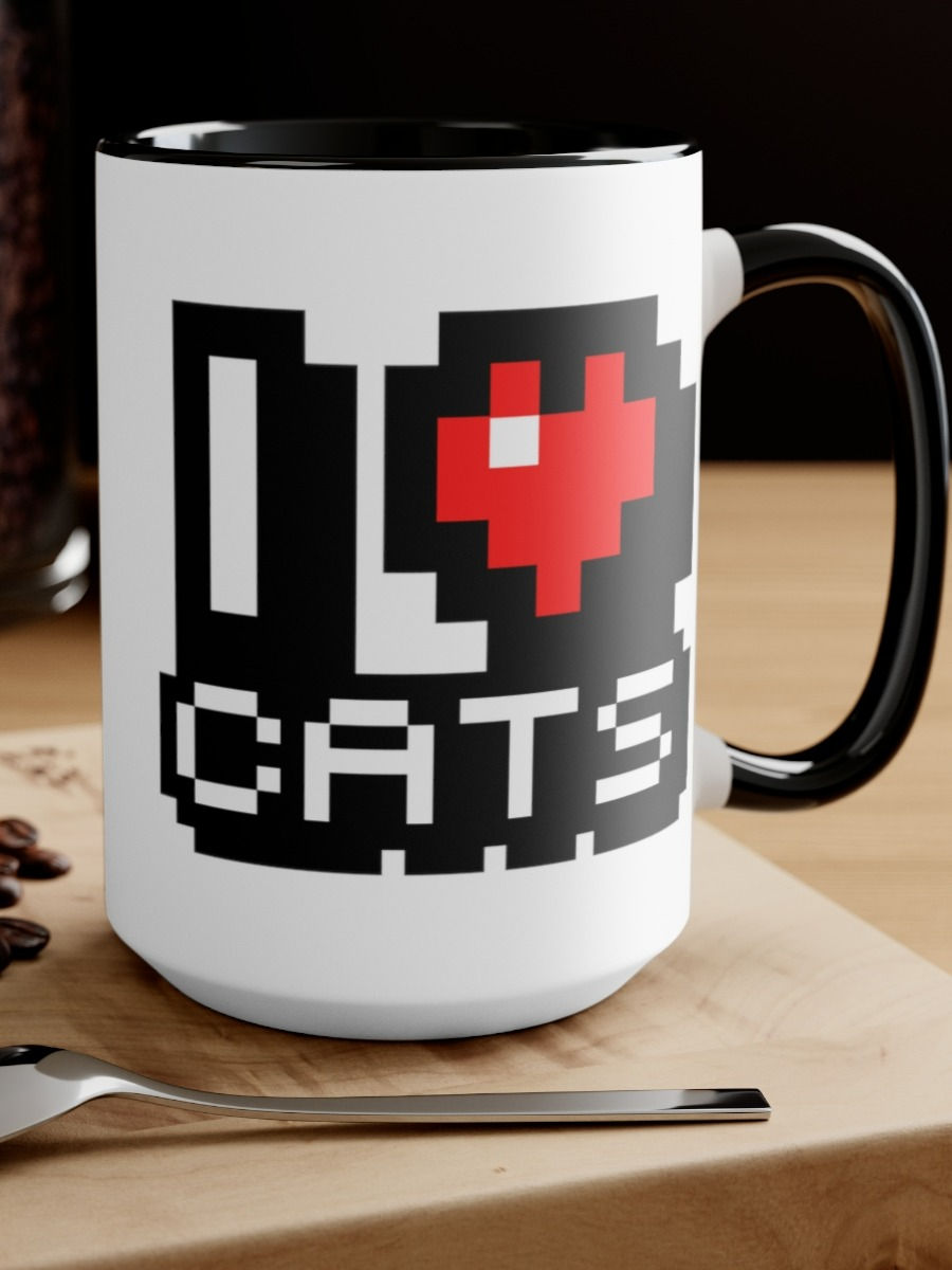 Thumbnail: I Love Cats: 8-bit Style | Ceramic Mug with Accent Color
