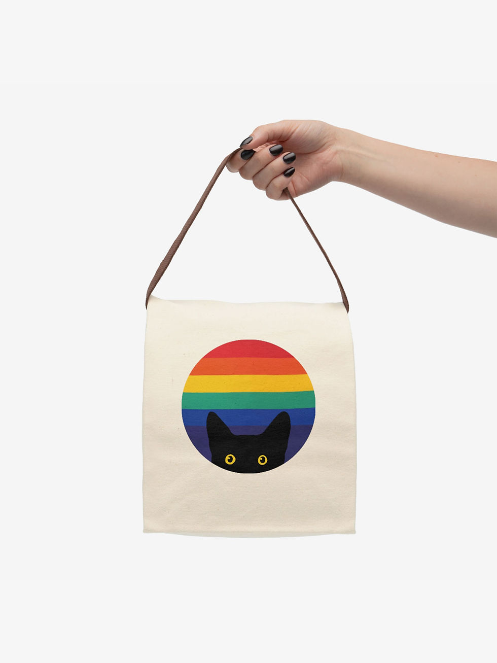 Thumbnail: Peeking Cat in Rainbow Colors | Canvas Lunch Bag