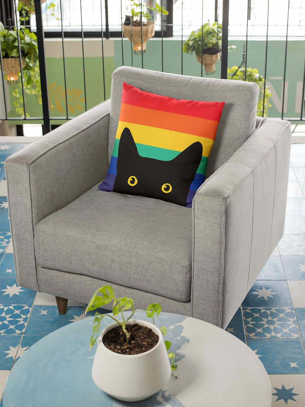 Thumbnail: Peeking Cat in Rainbow Colors | AOP Throw Pillow