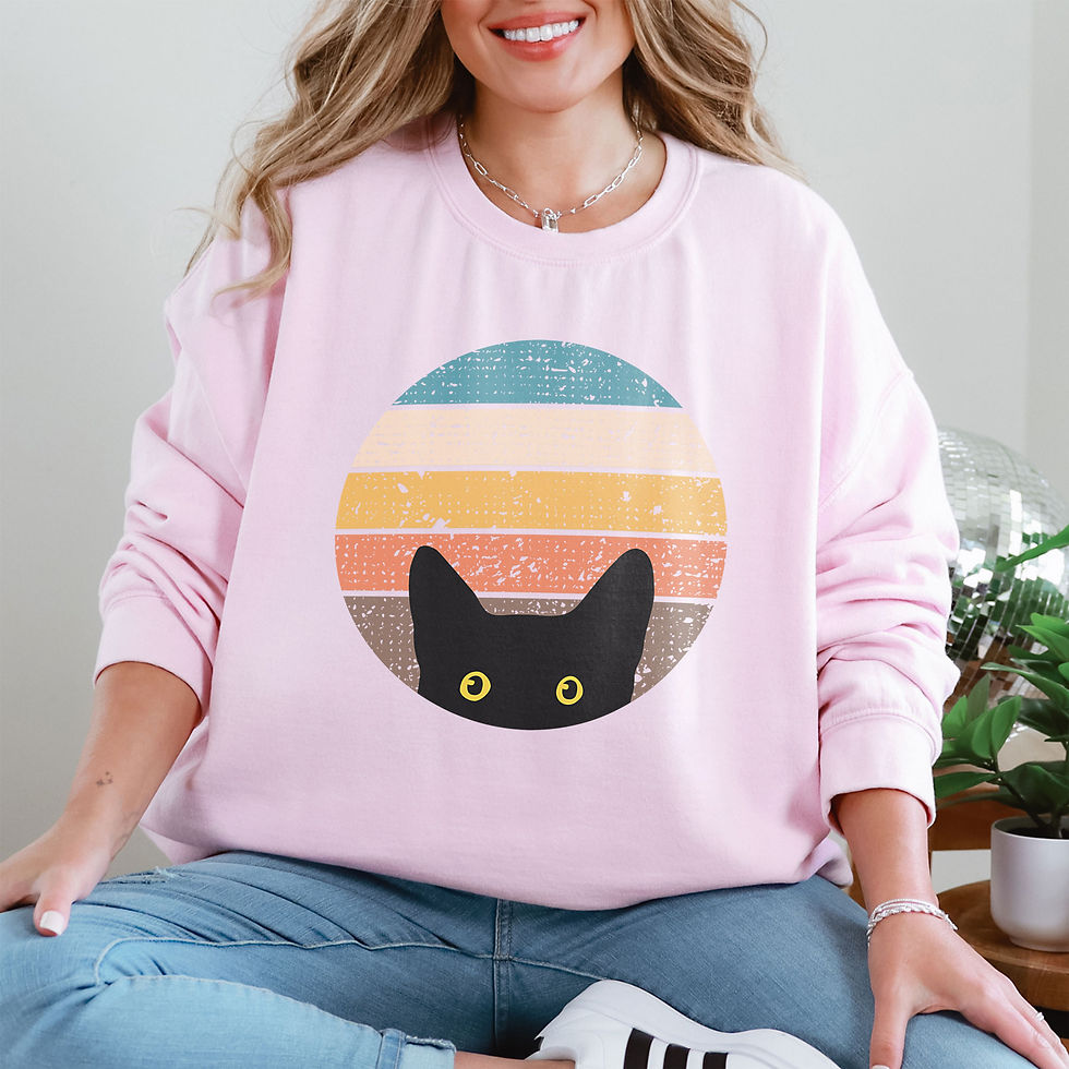 Thumbnail: Peeking Cat in Retro Colors | Unisex Crewneck Sweatshirt