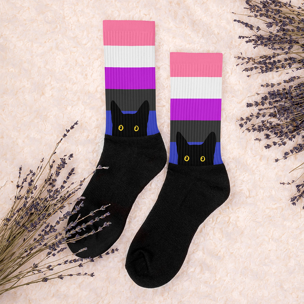 Thumbnail: Peeking Cat in Genderfluid Flag Colors | Black Foot Sublimated Socks