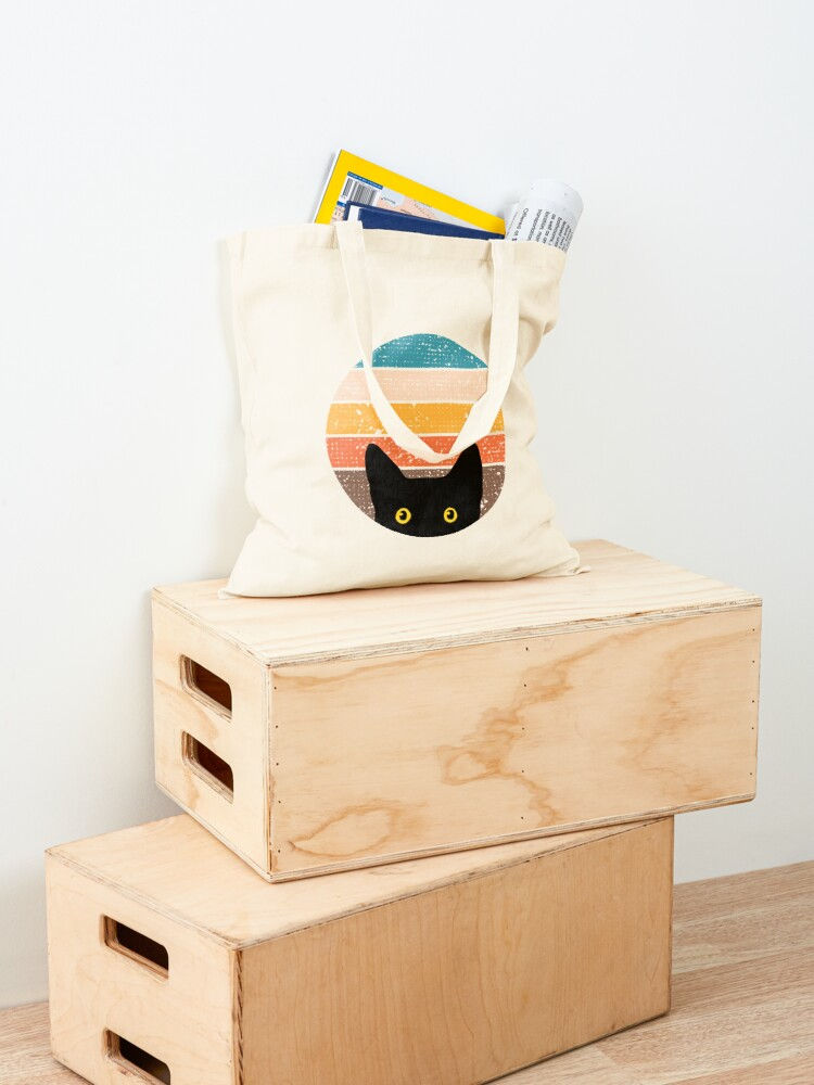 Thumbnail: Peeking Cat in Retro Colors | Canvas Tote Bag