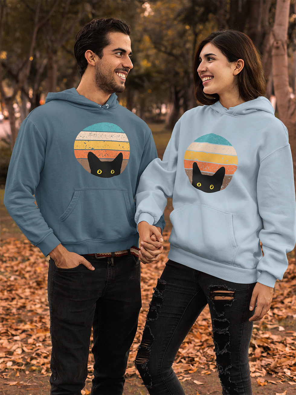 Thumbnail: Peeking Cat in Retro Colors | Unisex Pullover Hoodie