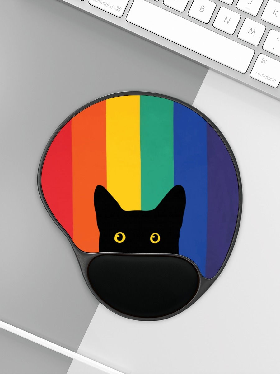 Thumbnail: Peeking Cat in Rainbow Colors | Mouse Pad With Wrist Rest
