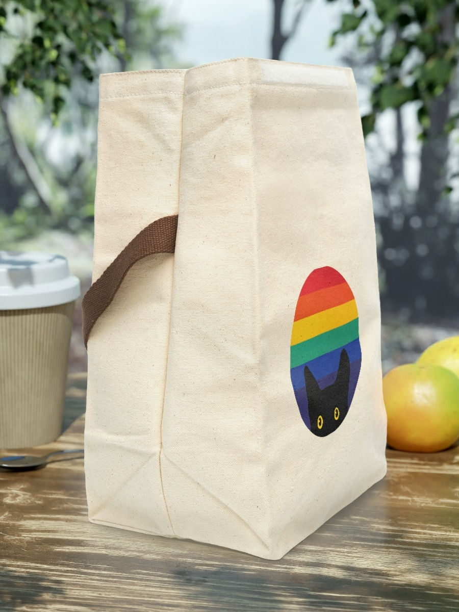 Thumbnail: Peeking Cat in Rainbow Colors | Canvas Lunch Bag