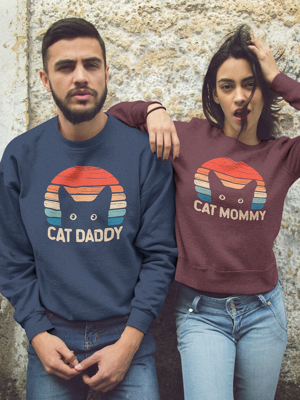 Thumbnail: Peeking Cat in Sunset Colors | Unisex Crewneck Sweatshirt