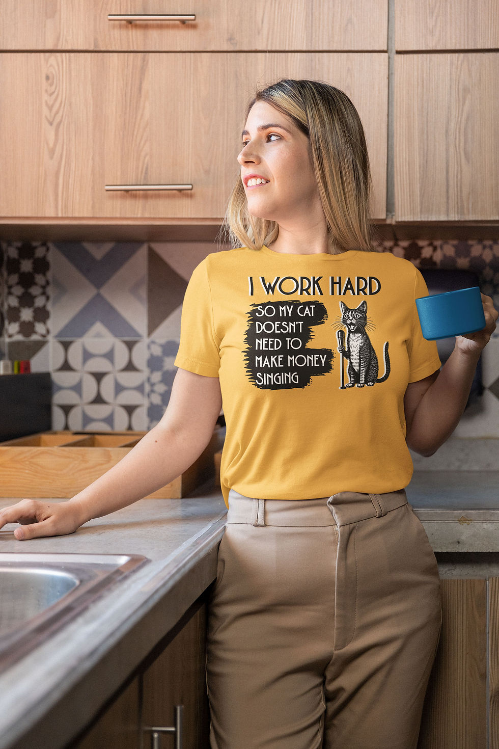 Thumbnail: I Work Hard So My Cat Doesn't Need To Make Money Singing | Unisex Jersey T-Shirt
