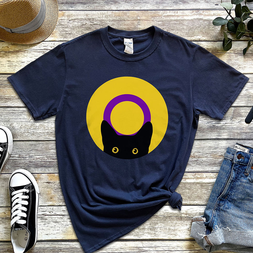 Thumbnail: Peeking Cat in Intersexual Flag Colors | Classic T-Shirt