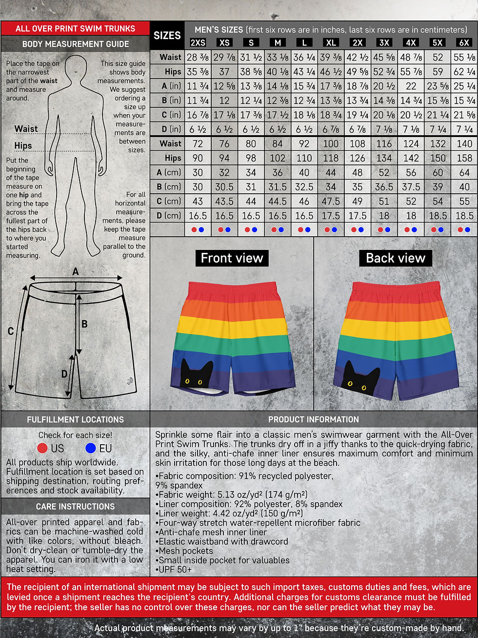 Thumbnail: Peeking Cat in Rainbow Colors | Men's AOP Swim Trunks