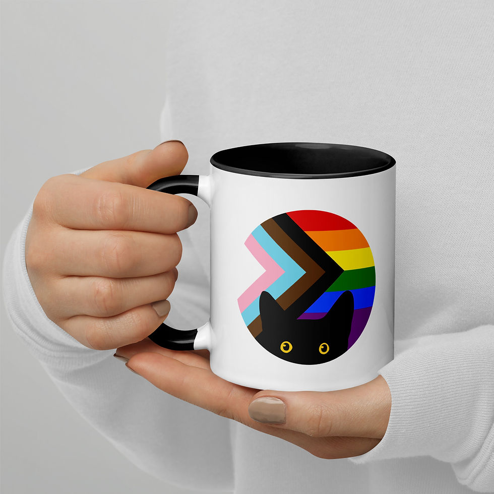 Thumbnail: Peeking Cat in Progressive Flag Colors | White Ceramic Mug with Accent Color