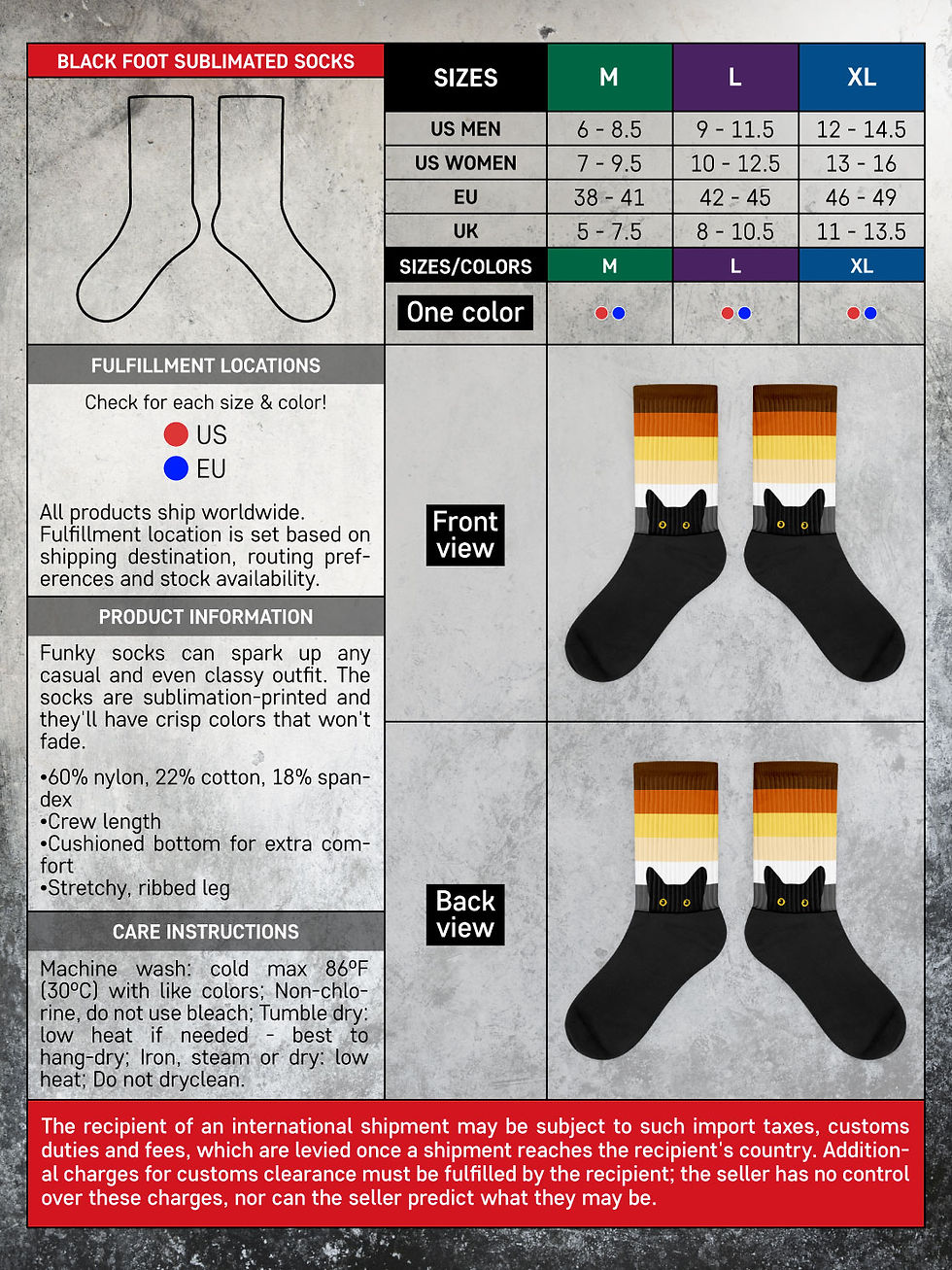 Thumbnail: Peeking Cat in Bear Flag Colors | Black Foot Sublimated Socks