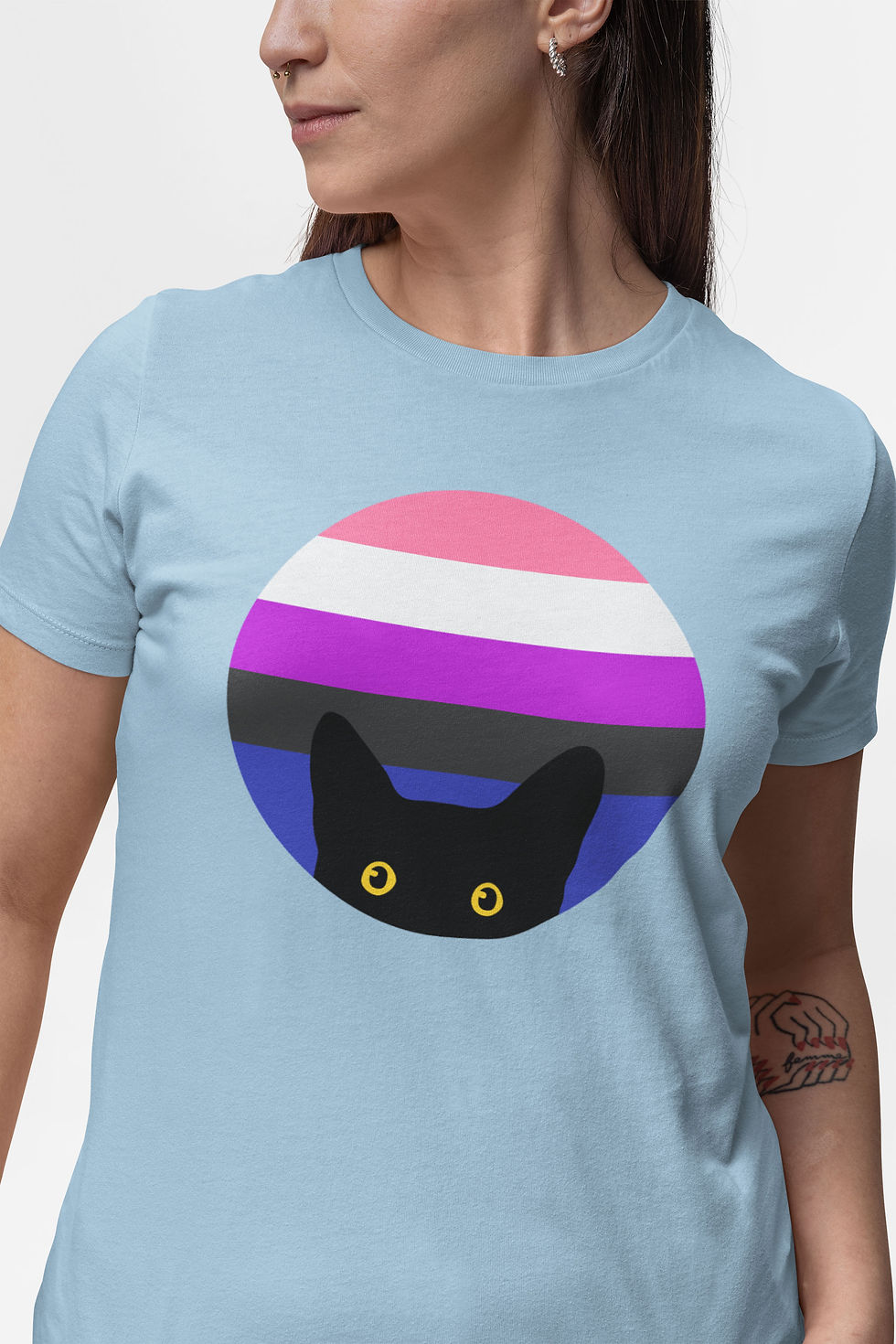Thumbnail: Peeking Cat in Genderfluid Flag Colors | Classic T-Shirt