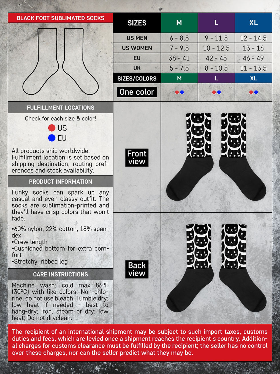 Thumbnail: Stay Home With Cats | Black Foot Sublimated Socks