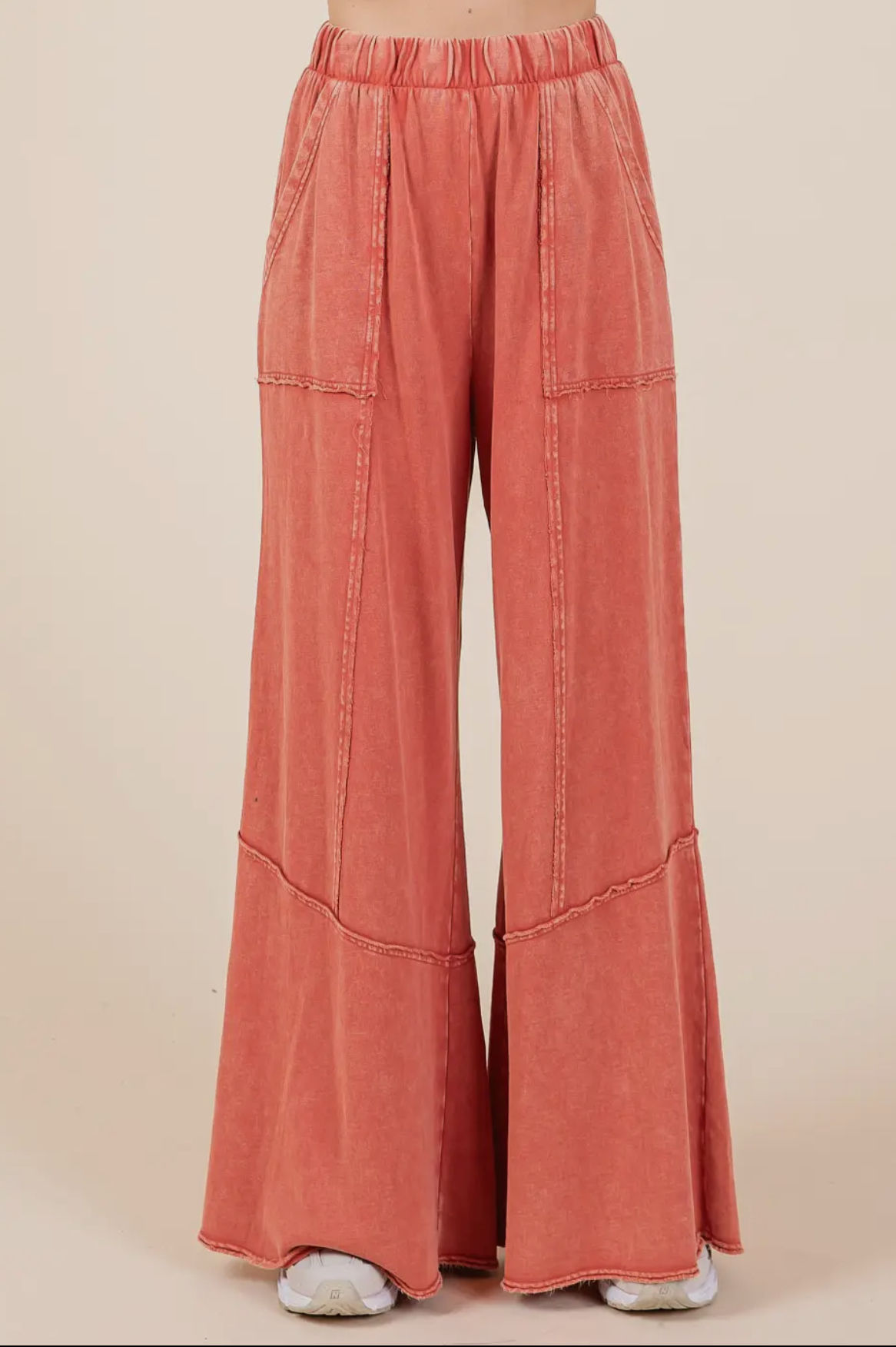 Mineral washed wide leg flare