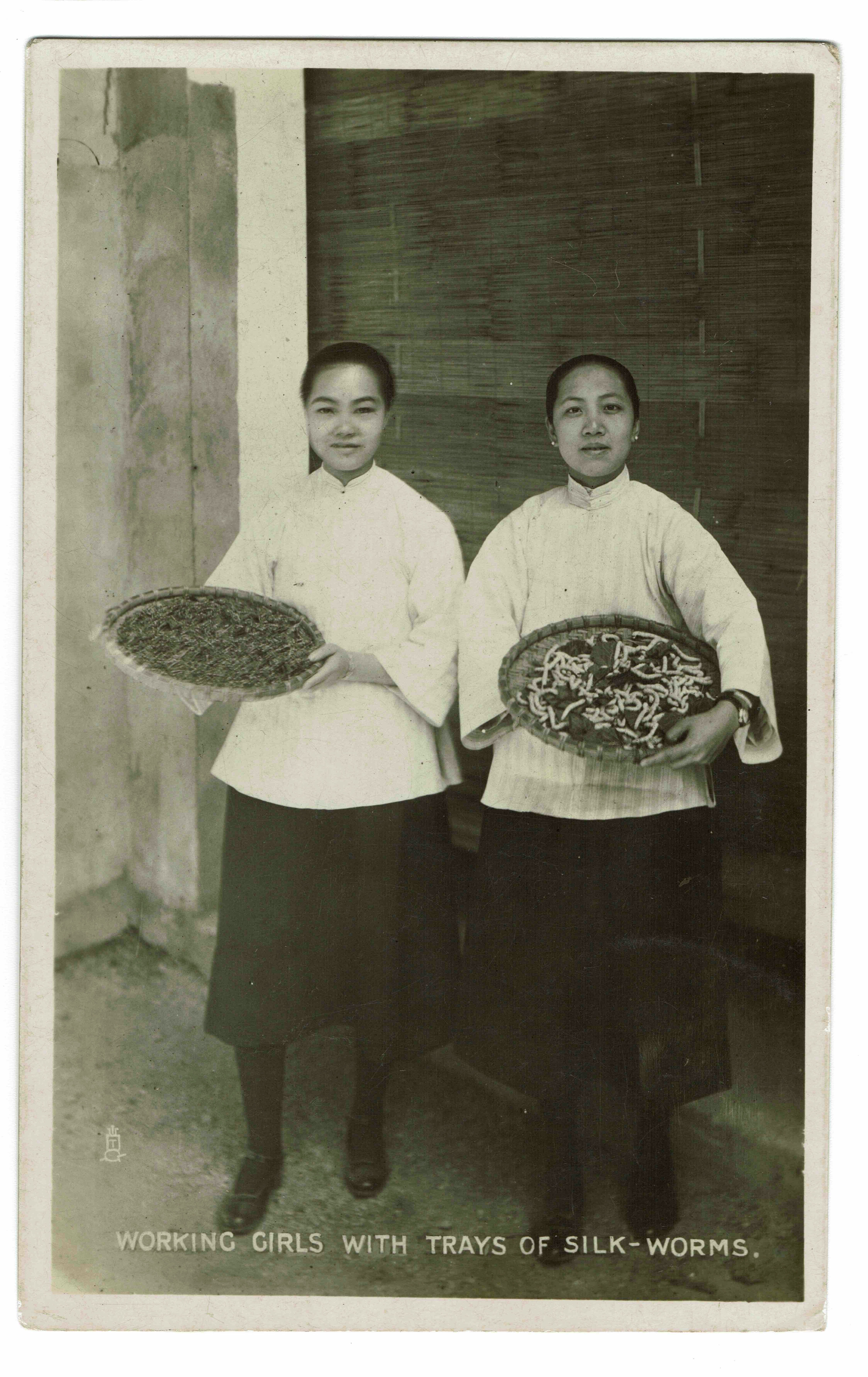 Female workers with trays of silkworms
