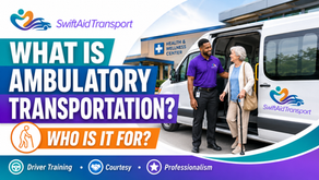 Photo of lady being escorted by a driver for ambulatory transportation