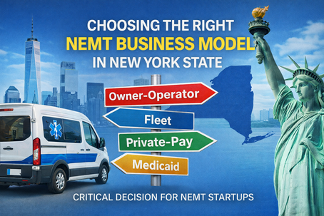 Image with arrows pointing to different direction as in Owner-Operator, Fleet, Private-Pay and Medicaid