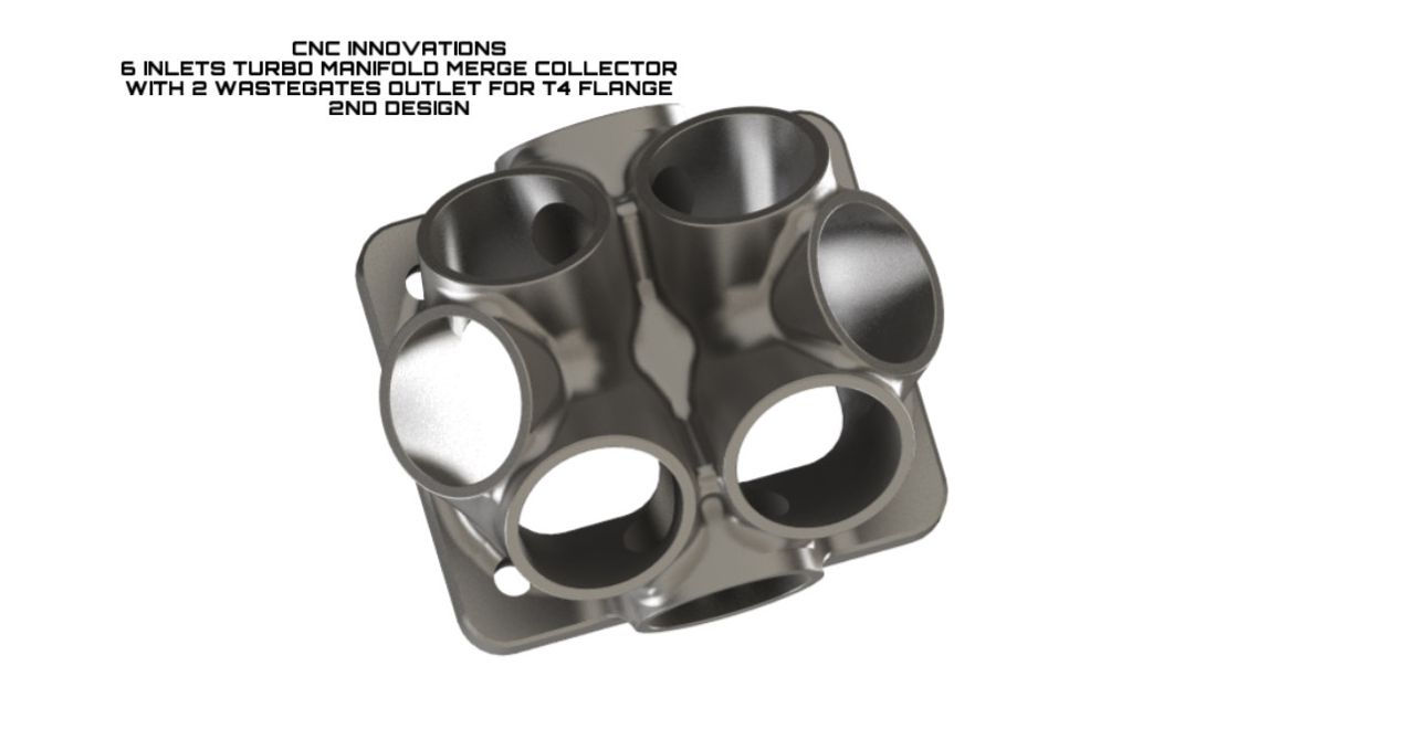 6 INLETS TURBO MANIFOLD MERGE COLLECTOR WITH 2 WASTEGATES OUTLET FOR T4 FLANGE 2