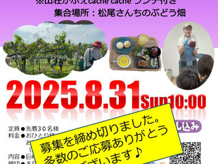 ８月３１日ぶどう狩り＆シロップ作り体験、募集締め切りのお知らせ