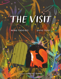 Book cover - a young fox stands at the entrance to its den with an open wooden door, surrounded by colorful plant leaves.