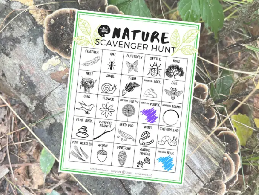 Photo of a pictorial treature hunt for kids.