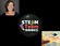 Collage of author's photo and book cover, with the STEAM Team logo in the center.
