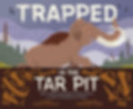 Book cover - mammoth stuck in a tar pit, with bones shown stuck under ground in the tar pit.