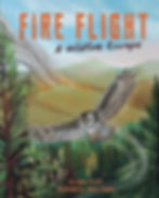 Book cover - Screech owl flying away from a forest fire.