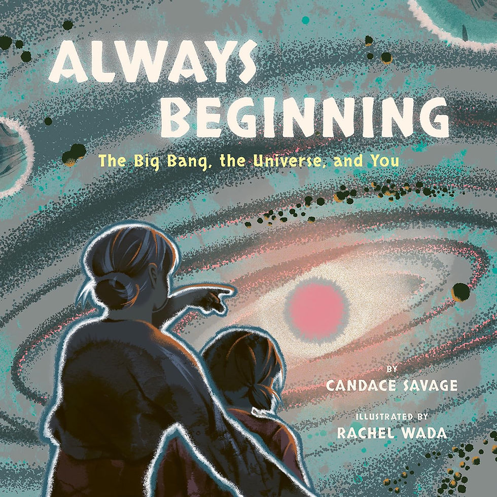 Book cover - adult with child pointing at the ofrmation of the universe.