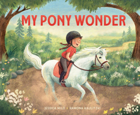 Book cover - a girl excitedly riding a horse on a woodland trail.