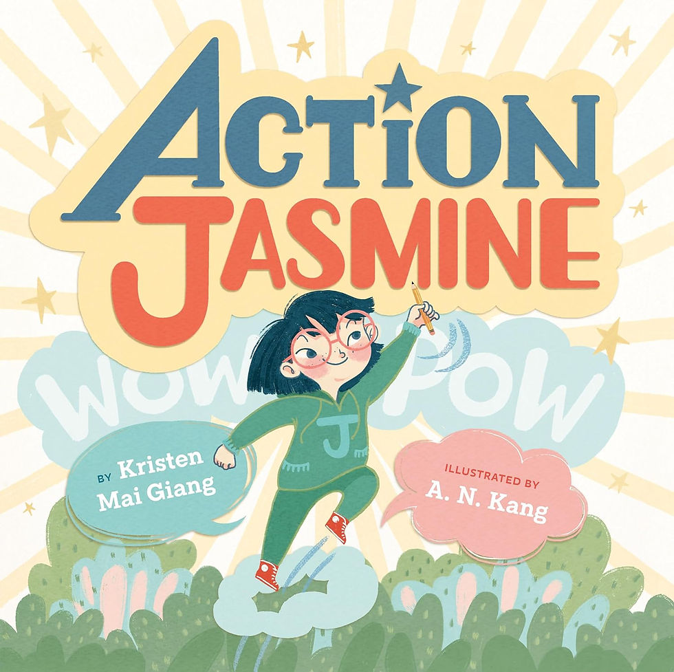 Book cover - a girl in a hoodie and sweatpants, jumps with her fist in the air holding a pencil.