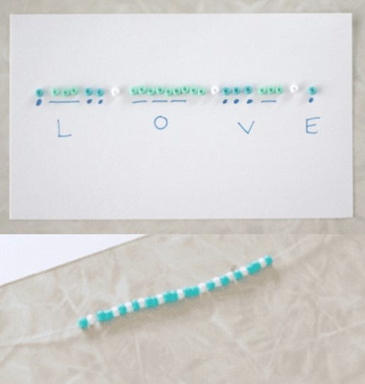 Collage of a morse code message made into a bracelet.