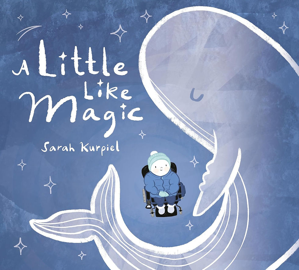 Book cover - a child in a wheelchair looking up at a whale ice sculpture.