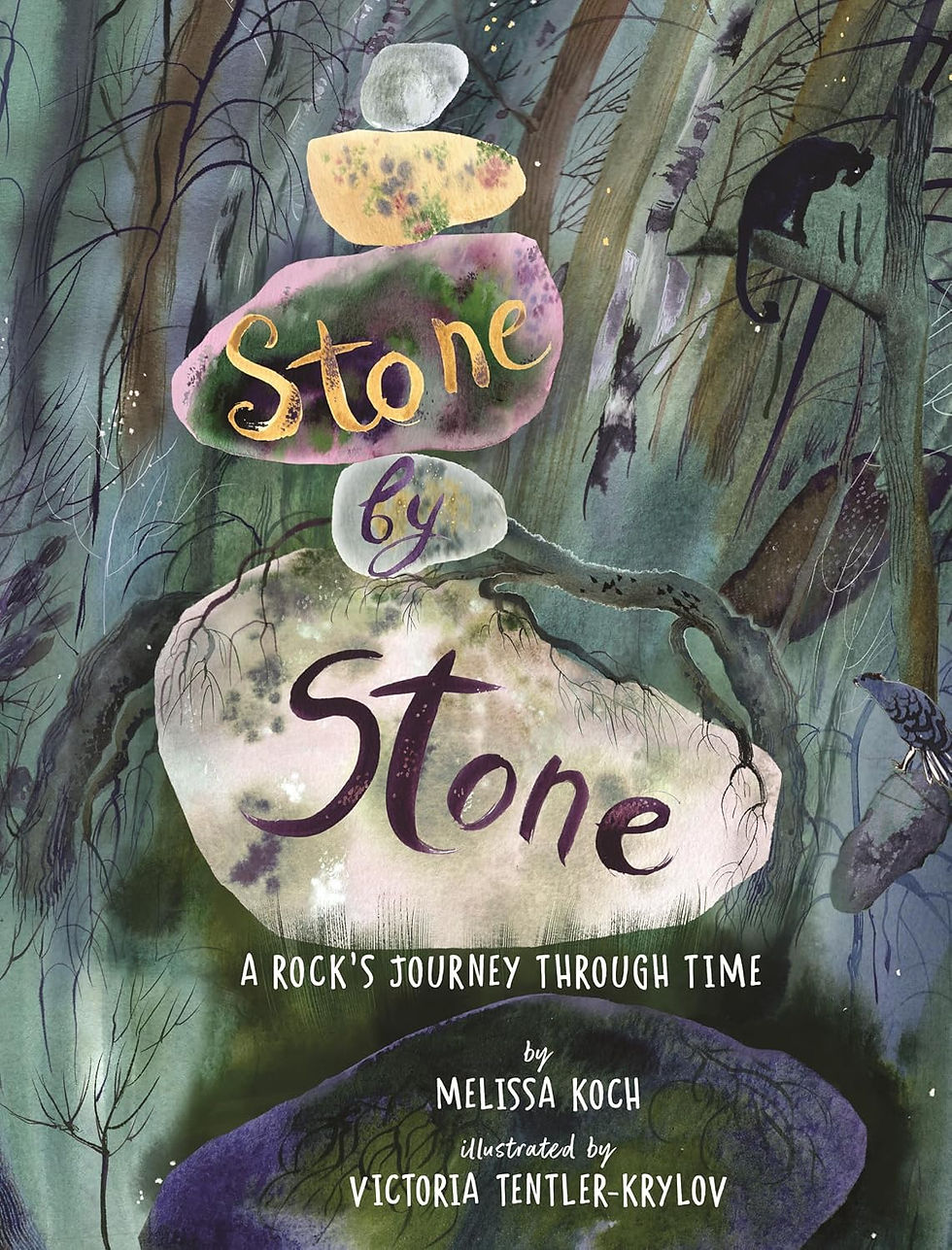 Book cover - six stones stacked on top of each other, with the title written on the center three.