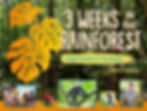 Book Cover - set against a rainforest backdrop are orange philodendron leaves and four photos of a group scientists, a flower, a monkey, a bird, and a scientist holding a red-throated big snake.