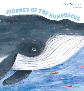 Book cover - the large head and front flippers of a humpback whale.
