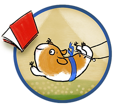 Soaring 20's Logo - a guinea pig flying on a trapeeze reaching for a falling book.