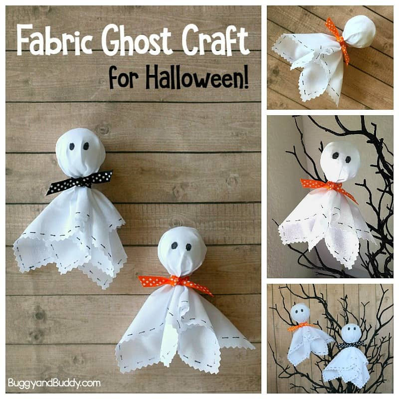 Photo collage of simple white fabric ghosts.