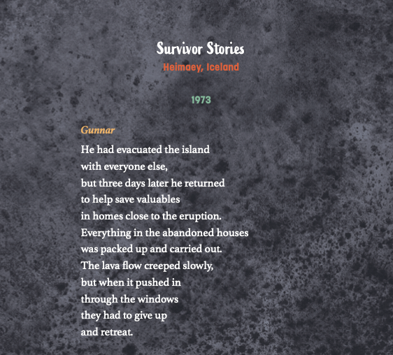 Internal spread - ashy textured page with a poem.