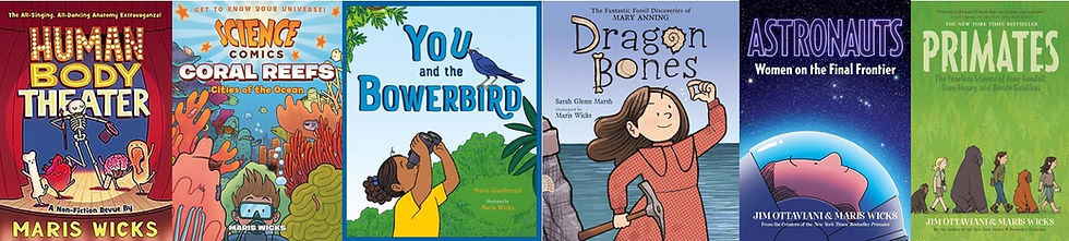 Collage of 6 of the covers of Maris Wicks.
