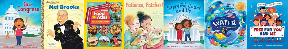 Collage of seven of Christy's book covers.