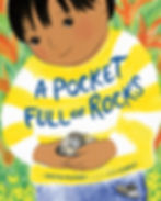 Book cover of a happy child with a handful of rocks and a bunch in their pocket.