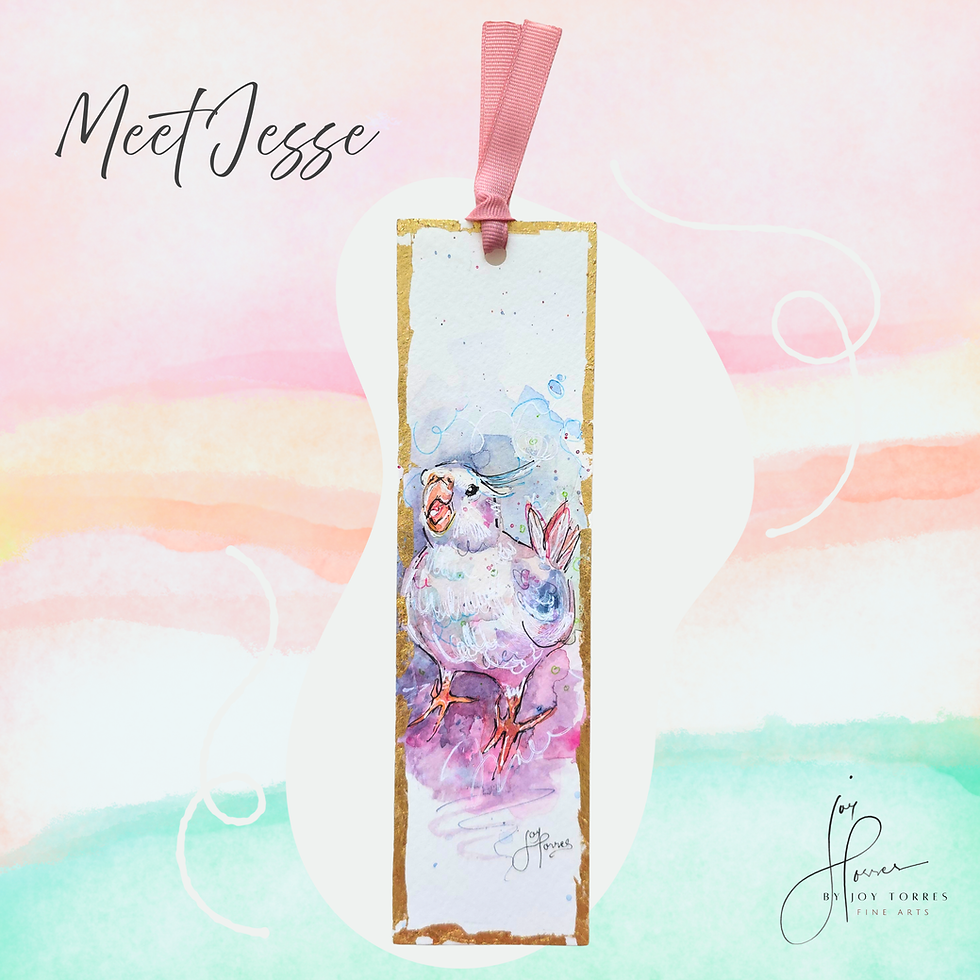 Thumbnail: Hand-painted bookmark of Jesse, a cockatiel in watercolor