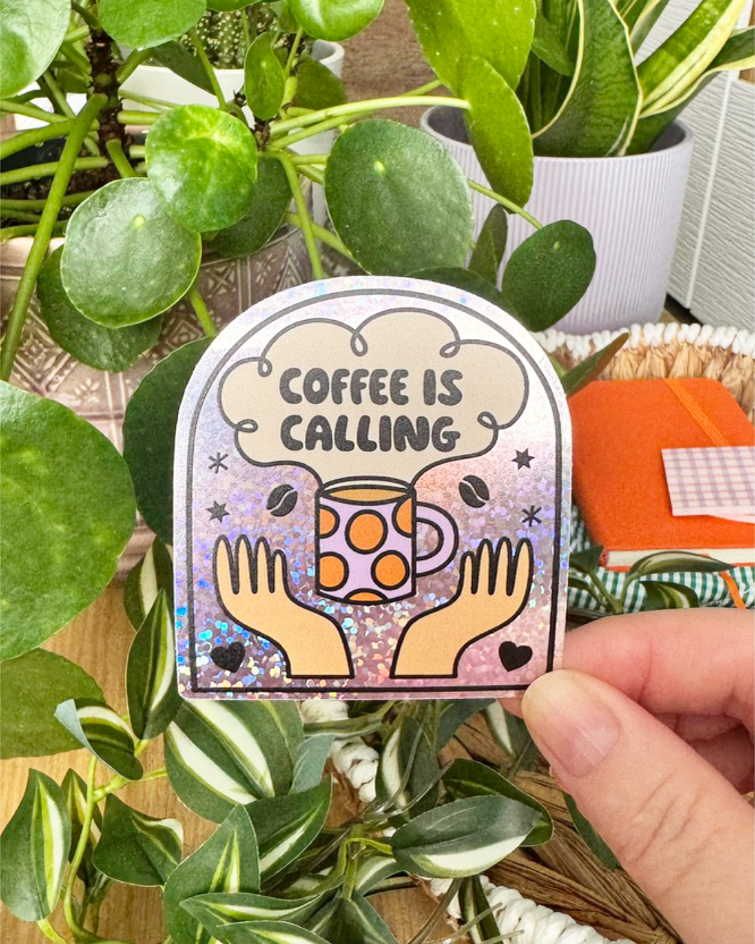 Coffee Is Calling. Glitter Vinyl Sticker