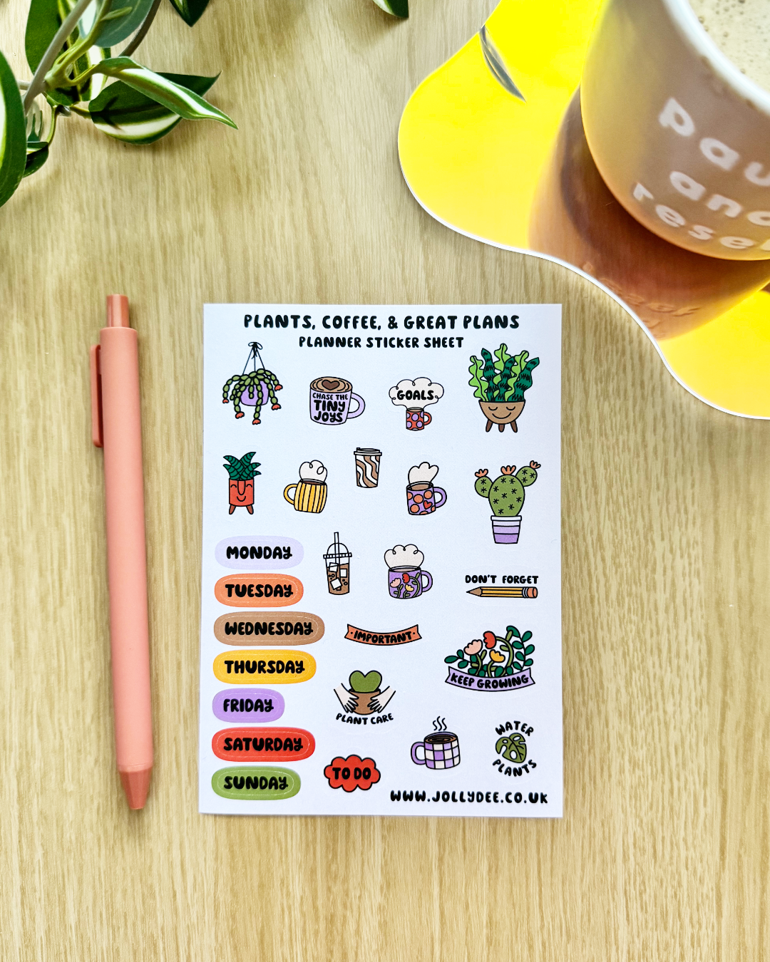 A6 Planner Sticker Sheet. Plants, Coffee, Great Plans