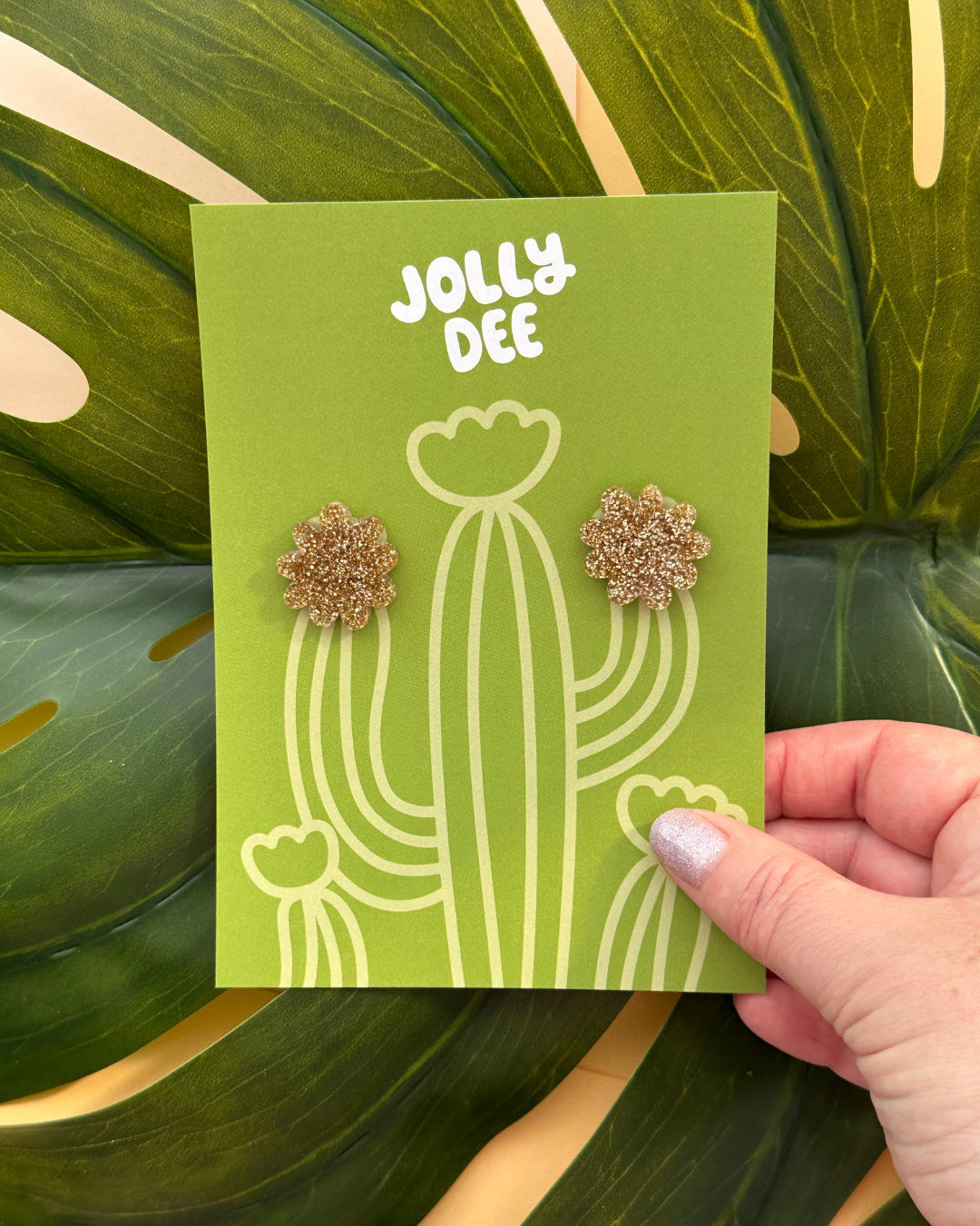 Sparkly Gold Bloom Flower Stud Earrings