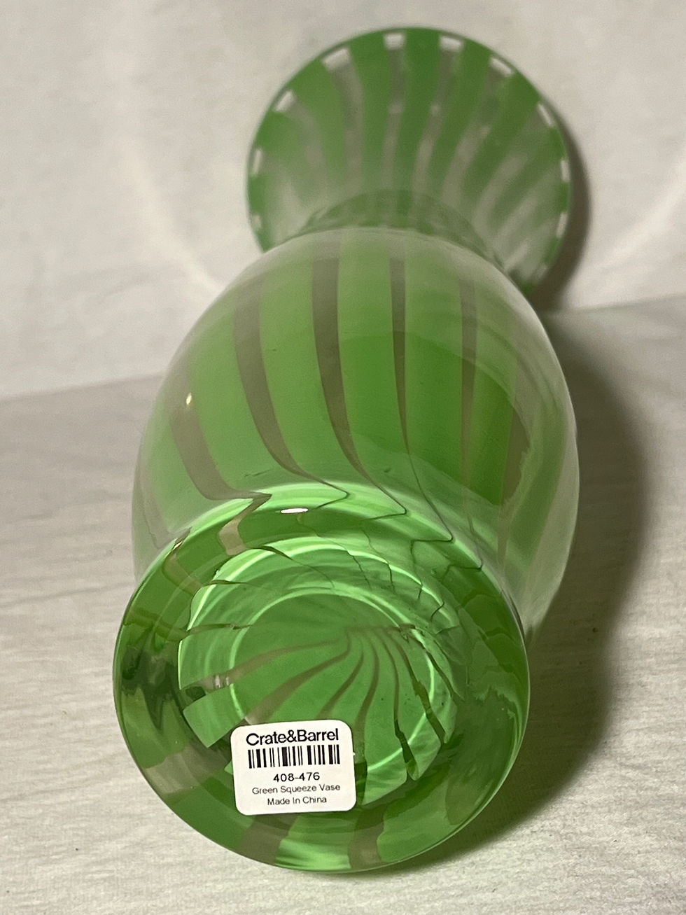 Vintage Crate&Barrel Green Stripe Squeeze Handblown Vase