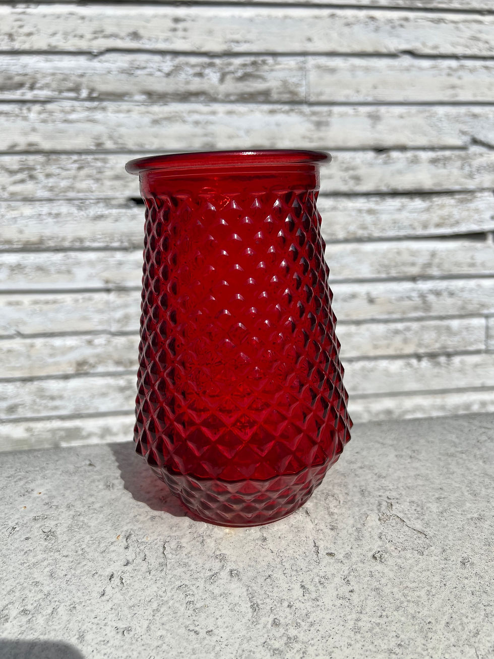 Thumbnail: Vintage Ruby Red Diamond Cut Vase|8”