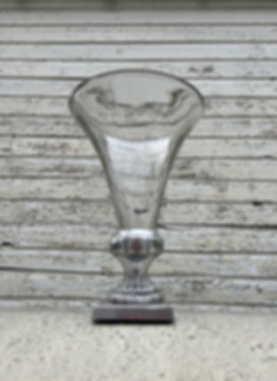 Made in India, Fluted Glass Vase, Metal Silver Toned Base|12.5 H|9in Diameter