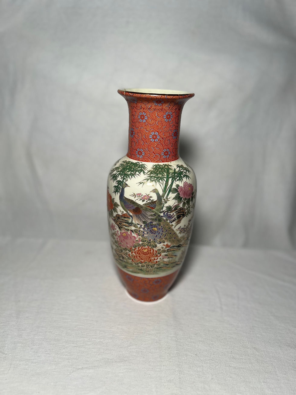 Thumbnail: Japanese Hand Painted Peacock Vase| 12 in